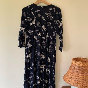 Vintage Black Cat Print Witchy Cover Up - Dress 90s Grunge Beach Resort